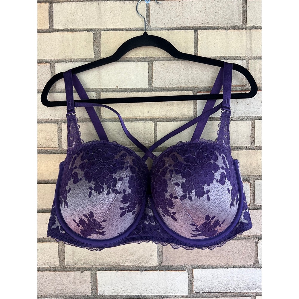 Torrid Curve Purple Lace Convertible Straps Push-Up Bra Size 40DDD